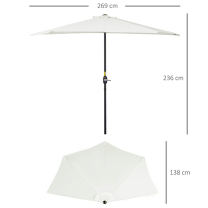 Outsunny Chapéu de Sol Semicircular 269x138x236cm Chapéu de Sol à Manivela para Jardim Terraço Pátio Piscina Creme