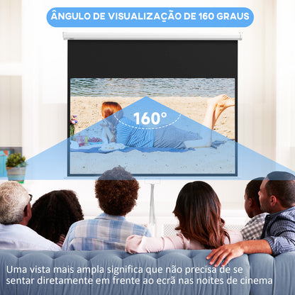 HOMCOM Tela de Projeção Manual 80 polegadas Tela de Projeção Portátil Formato 16:9 com Altura Ajustável para Interior e Exterior Cinema em Casa 187x8x150 cm Branco