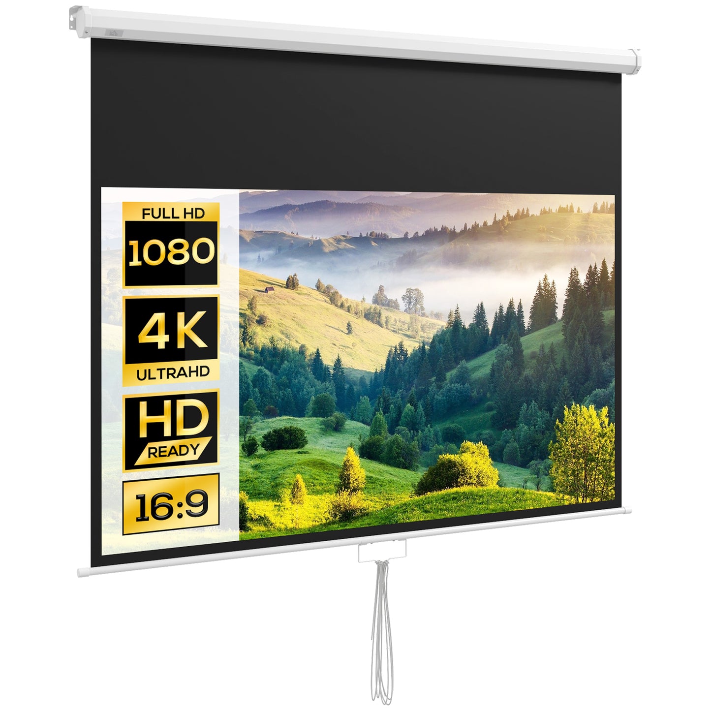 HOMCOM Tela de Projeção Manual 80 polegadas Tela de Projeção Portátil Formato 16:9 com Altura Ajustável para Interior e Exterior Cinema em Casa 187x8x150 cm Branco