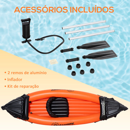 Outsunny Caiaque Insuflável para 1 Pessoa Caiaque Insuflável de PVC com Remo Bomba de Mão e Kit de Reparação 270x93x50cm Laranja