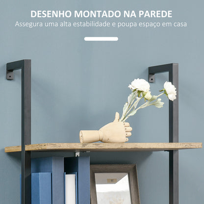 HOMCOM Estante de Escada com 5 Prateleiras Estante de Livros de Parede com Estrutura de Metal para Sala de Estar Escritório Estilo Industrial Carga máxima 25kg 60x30x184,5cm Marrom