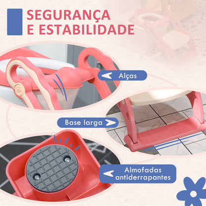 ZONEKIZ Redutor Sanita com Escada Adaptador Sanita para Crianças de 2-6 Anos Dobrável Ajustável Redutor de Aprendizagem para Casa de Banho com Escada Antiderrapante 67,9x42,8x51,5 cm Rosa