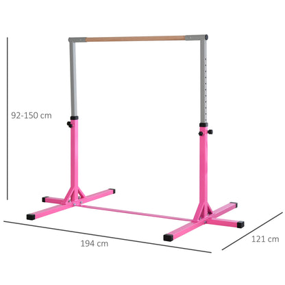 HOMCOM Barra de Ginástica para Crianças acima de 3 Anos Barra de Treino com Altura Ajustável 92-150 cm Barra Horizontal de Ginástica Carga 75 kg 197x121x150 cm Rosa