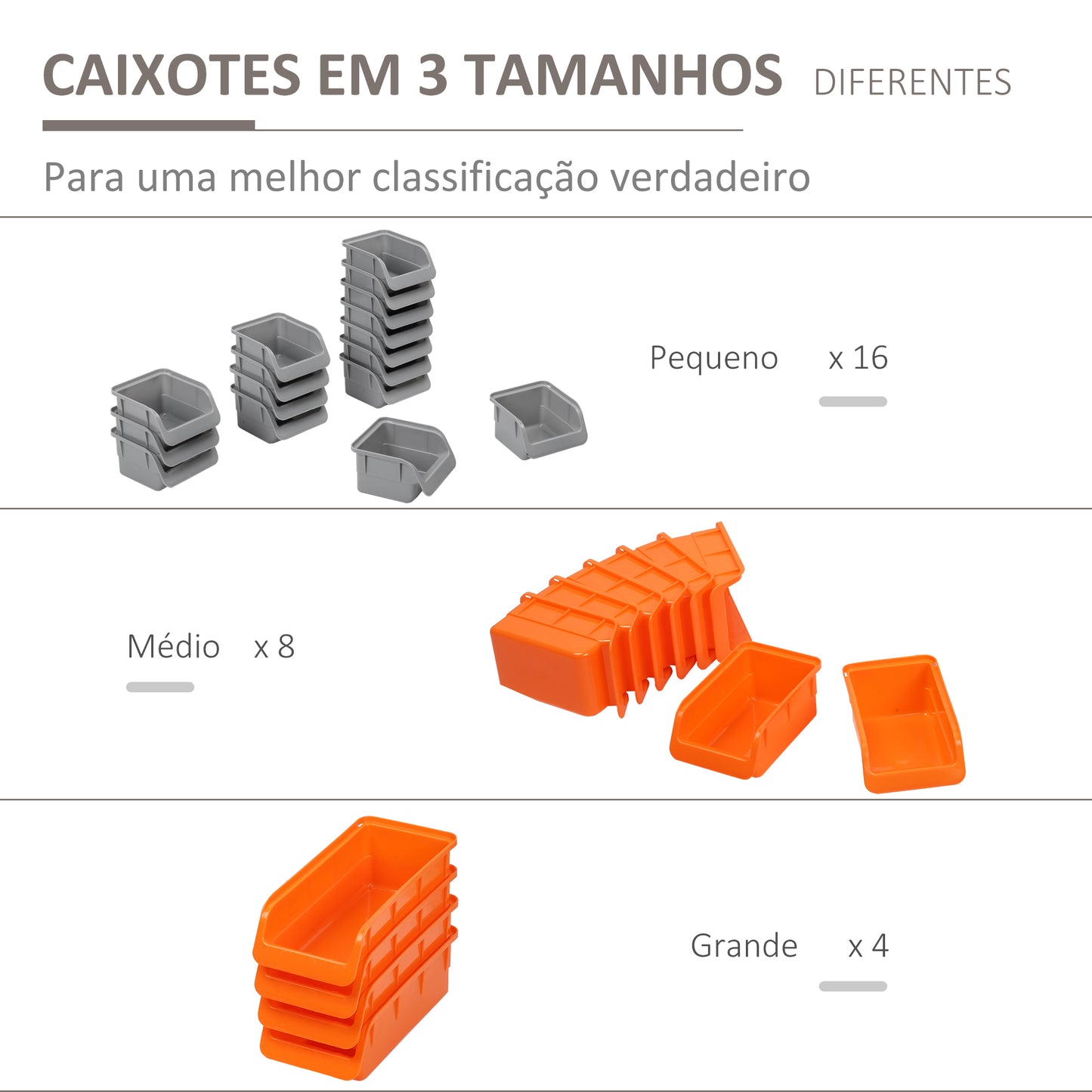 DURHAND Prateleira de Parede Organizador de Ferramentas Prateleiras de Armazenamento com 28 Caixas Empilháveis e Diferentes Ganchos 95,5x22,5x53,5 cm Cinza e Laranja