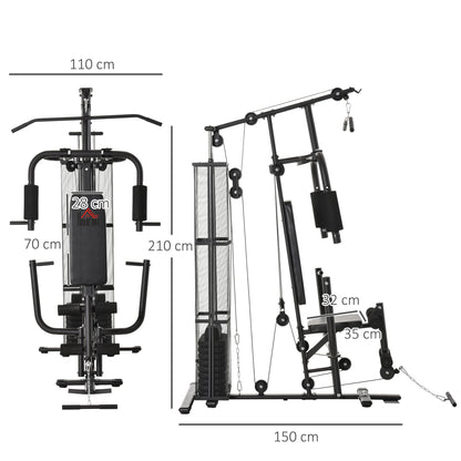 HOMCOM Multi Estação de Musculação com Estribo para Pernas Placas de Peso de 45kg Carga Máxima 120kg para Treinamento Fitness em Casa Academia 150x110x210cm Preto