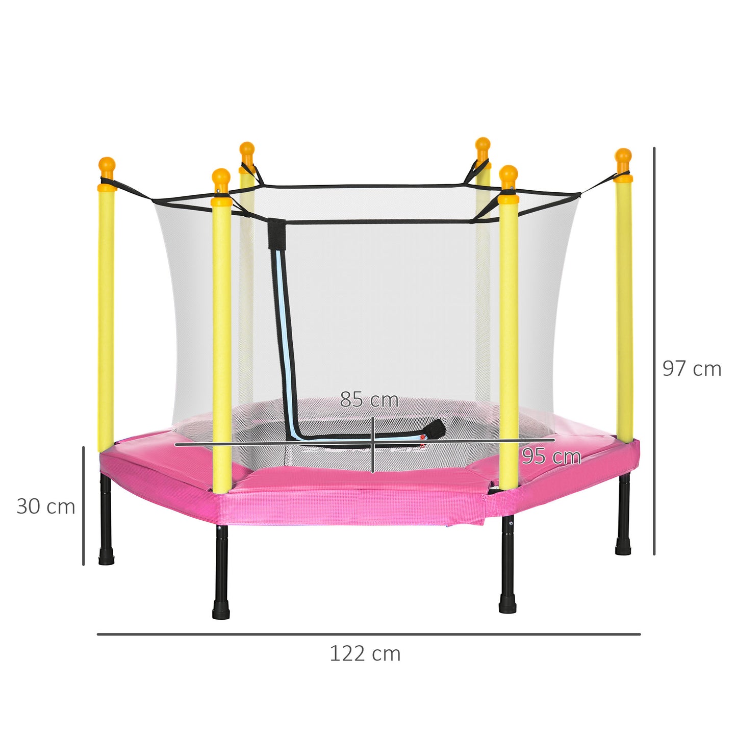 ZONEKIZ Trampolim para Crianças 95x85 cm com Rede de Segurança Trampolim Infantil para Crianças de 3-6 Anos para Interior Carga Máxima 50 kg 122x122x97 cm Rosa