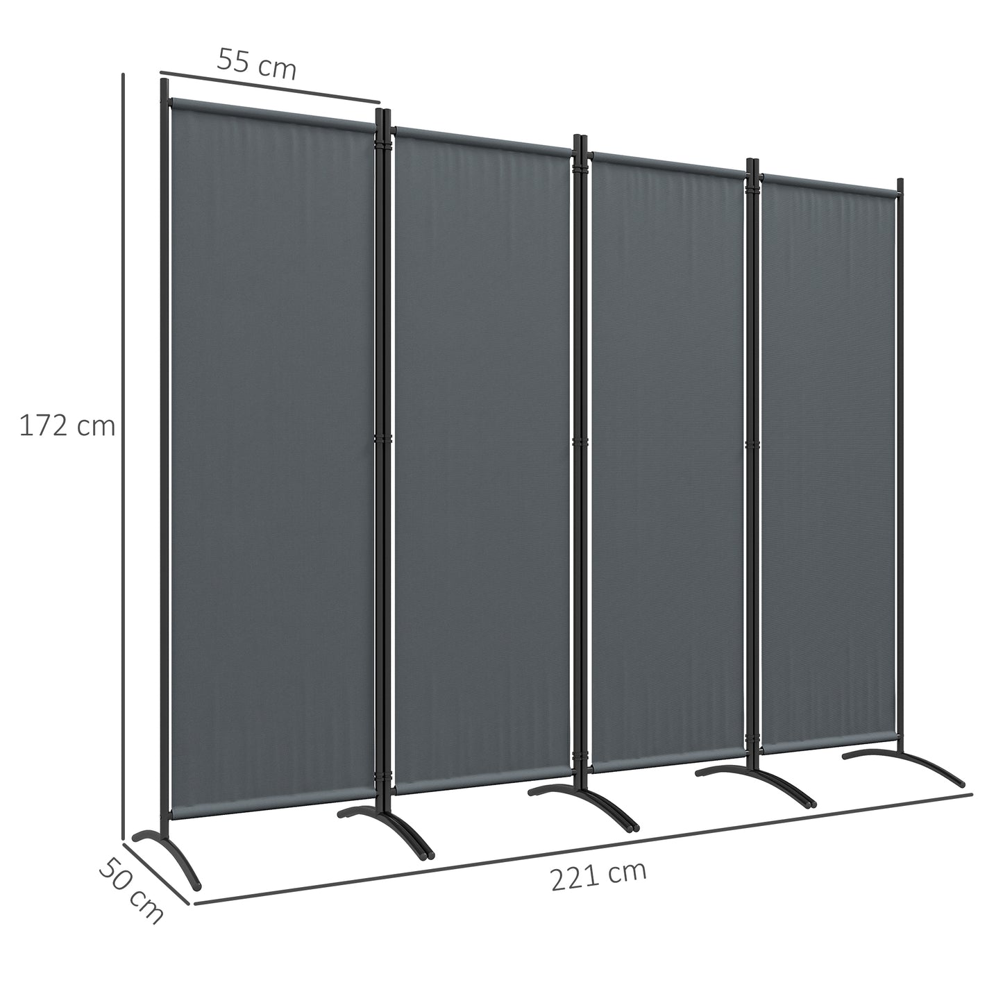 Outsunny Biombo Separador de Ambientes de 4 Painéis Biombo Dobrável 221x172 cm com Pés Largos Biombo Exterior para Terraço Pátio Jardim Cinza Escuro