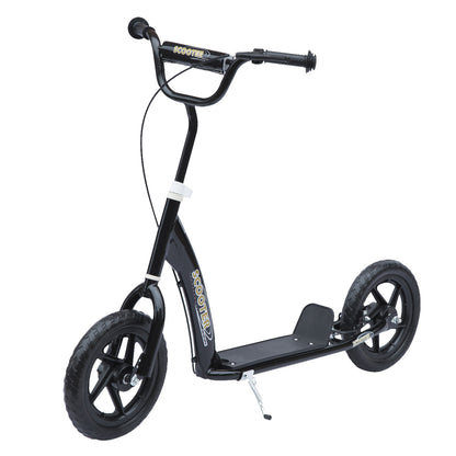 HOMCOM Trotinete para Crianças acima de 5 anos Scooter de 2 Rodas Grandes de 12 Polegadas com Freio e Guidão Ajustável em Altura Carga Máx. 100kg 120x52x80-88cm Preto