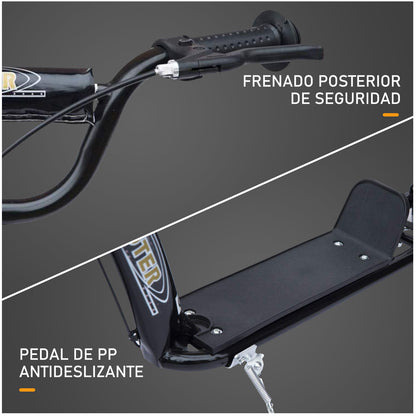 HOMCOM Trotinete para Crianças acima de 5 anos Scooter de 2 Rodas Grandes de 12 Polegadas com Freio e Guidão Ajustável em Altura Carga Máx. 100kg 120x52x80-88cm Preto