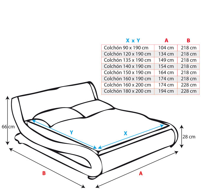 Estrutura de Cama "Wolf" - 180x200 cm - Branco - Estofada em Polipele PU - Inclui Estrado - Fabricado em Espanha