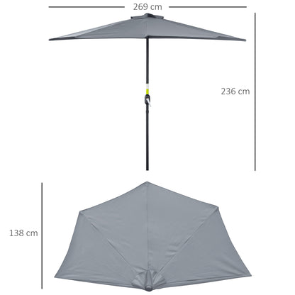 Outsunny Chapéu de Sol Semicircular 269x138x236cm Chapéu de Sol à Manivela para Jardim Terraço Pátio Piscina Cinza