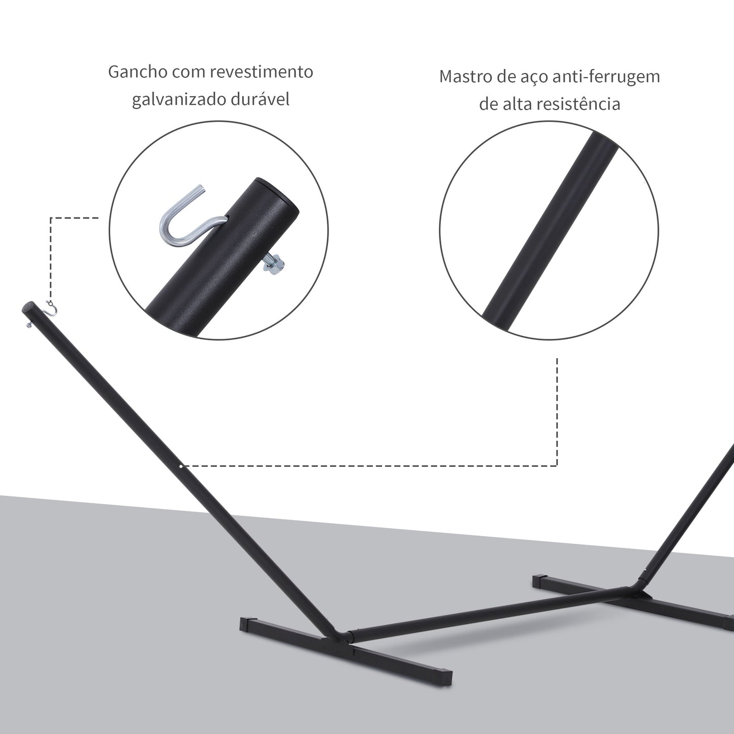 Outsunny Suporte para Cama de Rede de Metal Estrutura para Cama de Rede Carga 120 kg para Jardim Varanda 360x92x112 cm Preto