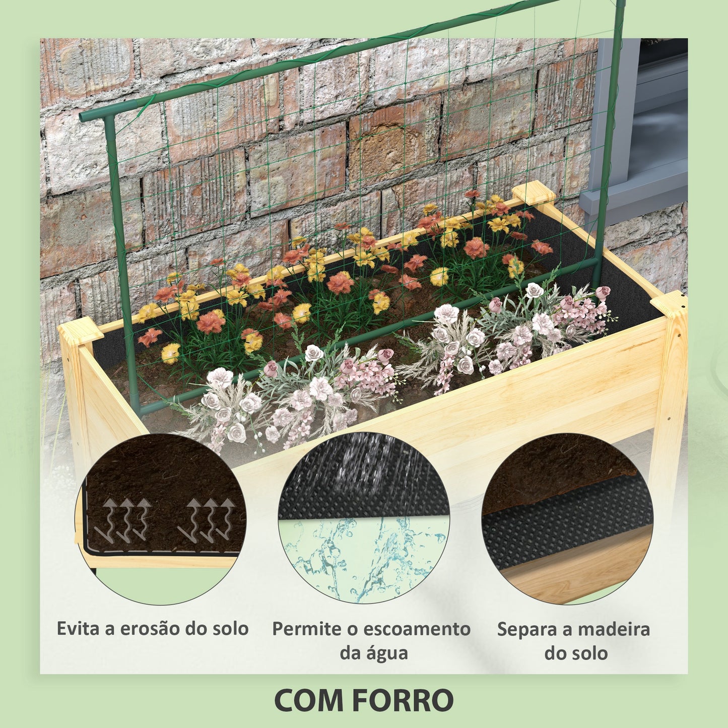 Outsunny Horta Vertical Elevada com Treliça Mesa de Cultivo Horta Elevada para Plantas Trepadeiras Flores Carga Máxima 300 kg 120x60x75 cm Madeira