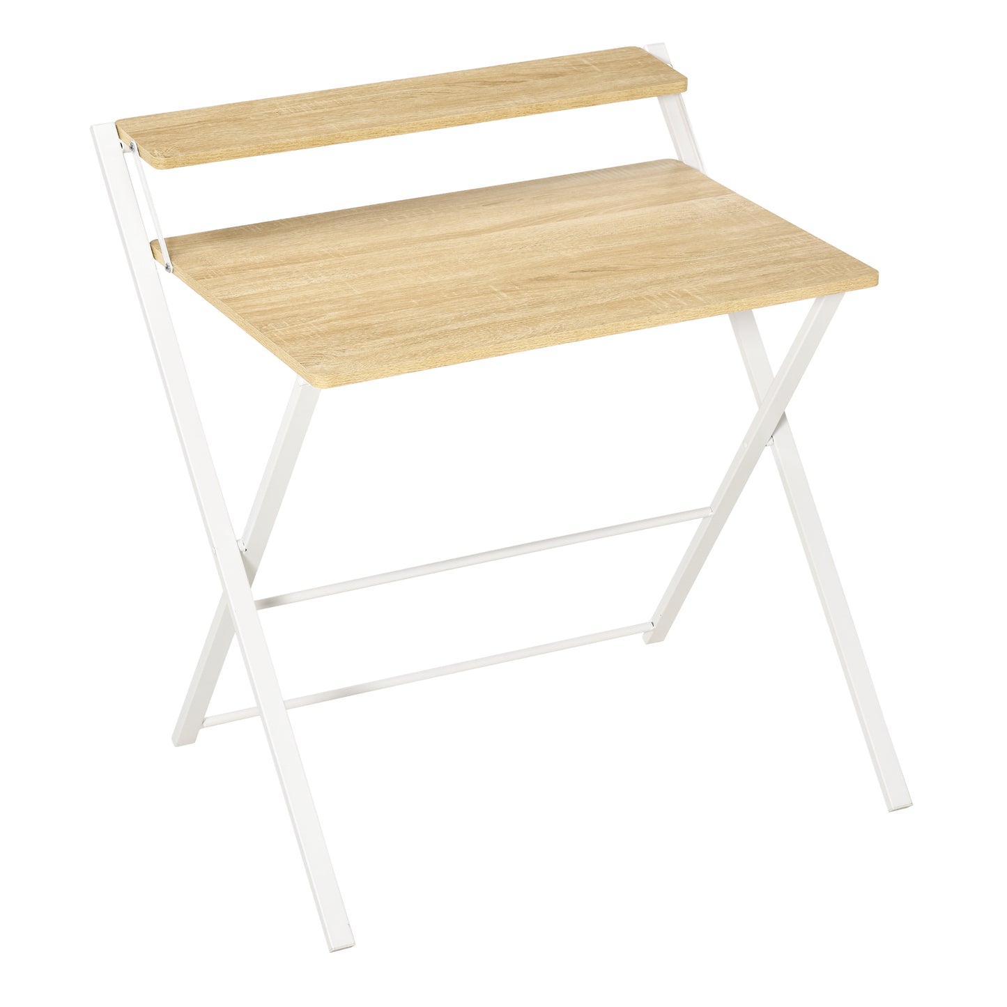 HOMCOM Secretária Dobrável Mesa de Estúdio com Prateleira Superior Estilo Moderno para Sala de Estar Escritório Dormitório 81,5x70x84 cm Madeira e Branco