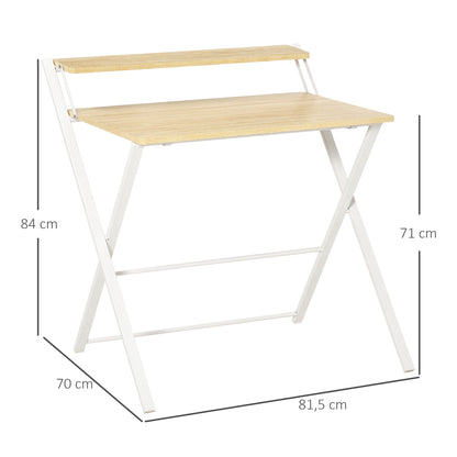 HOMCOM Secretária Dobrável Mesa de Estúdio com Prateleira Superior Estilo Moderno para Sala de Estar Escritório Dormitório 81,5x70x84 cm Madeira e Branco