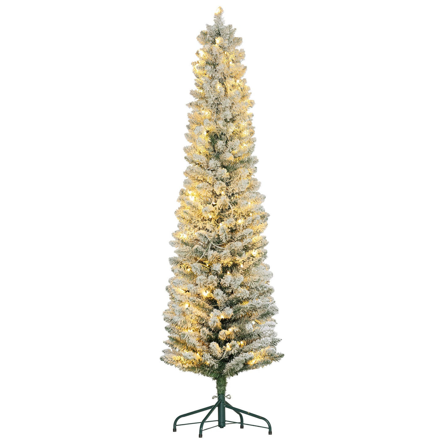 HOMCOM Árvore de Natal 180 cm Árvore de Natal Artificial Nevada com 150 Luzes LED 329 Ramos e Suporte de Metal Árvore de Natal para Sala de Estar Verde e Branco