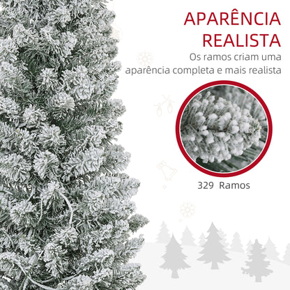 HOMCOM Árvore de Natal 180 cm Árvore de Natal Artificial Nevada com 150 Luzes LED 329 Ramos e Suporte de Metal Árvore de Natal para Sala de Estar Verde e Branco