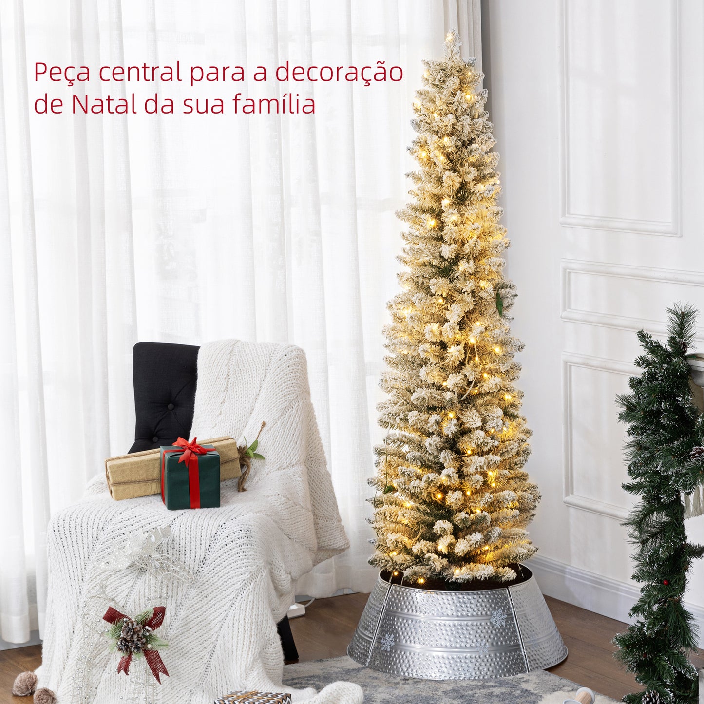 HOMCOM Árvore de Natal 180 cm Árvore de Natal Artificial Nevada com 150 Luzes LED 329 Ramos e Suporte de Metal Árvore de Natal para Sala de Estar Verde e Branco