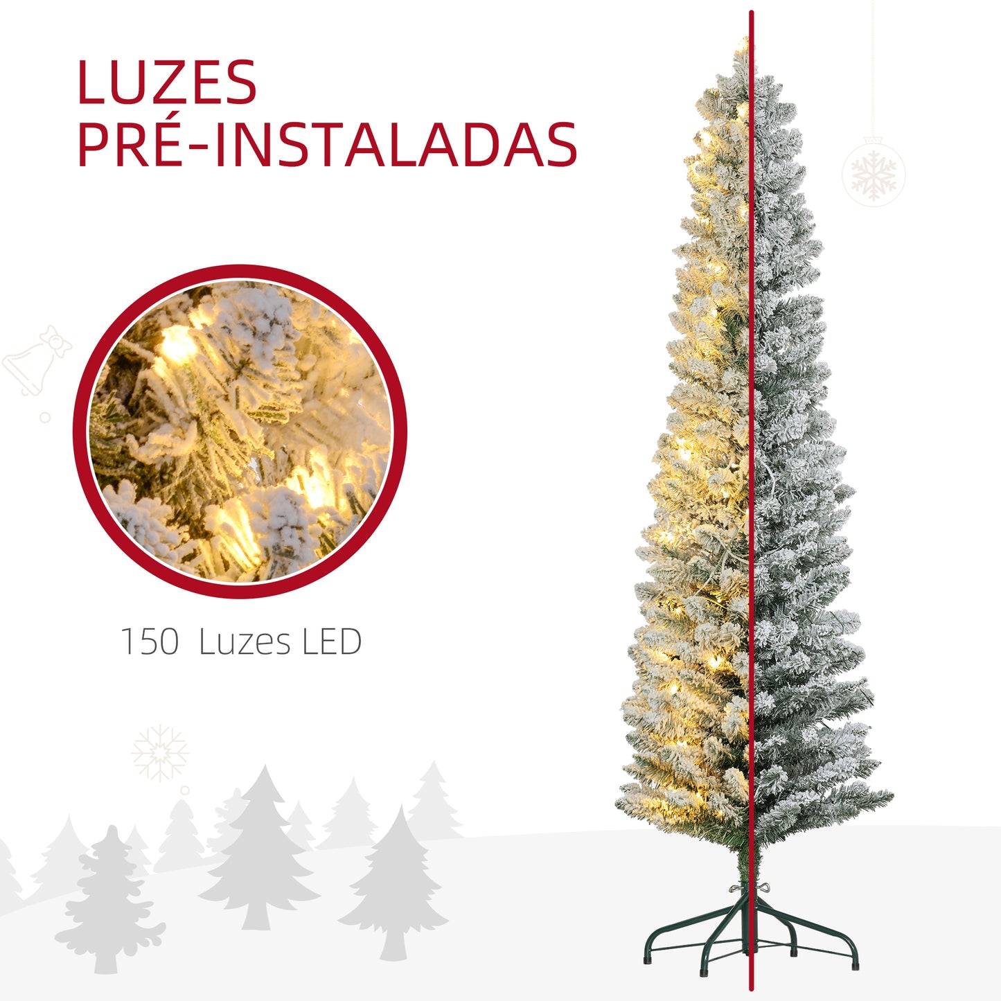 HOMCOM Árvore de Natal 180 cm Árvore de Natal Artificial Nevada com 150 Luzes LED 329 Ramos e Suporte de Metal Árvore de Natal para Sala de Estar Verde e Branco