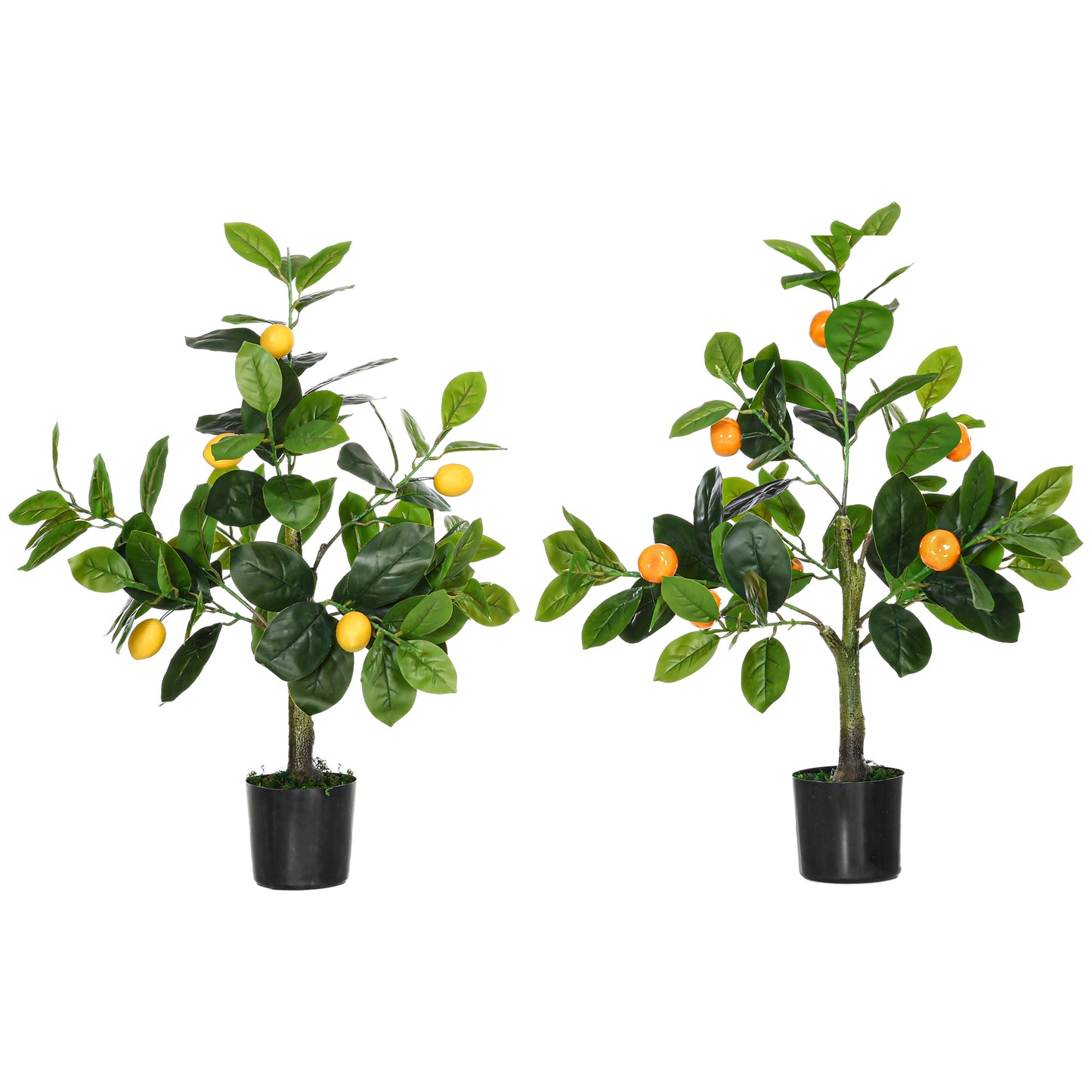 HOMCOM Conjunto de 2 Plantas Artificiais Decorativas Limoeiro e Laranjeira Artificiais de 60 cm com Vaso Plantas Sintéticas para Decoração de Casa Verde