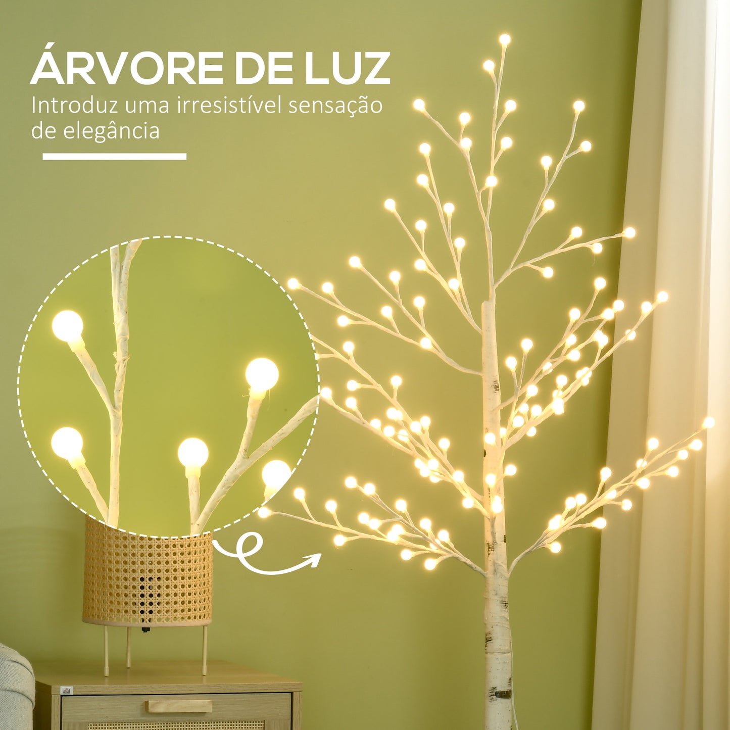 Árvore Sintética Altura 150cm com 120 Luzes LED IP44 Ajustável em 3 Modos Ramos Flexíveis e Base de Candeeiro Árvore de Decoração de Natal para Interiores 20x20x150cm Branco