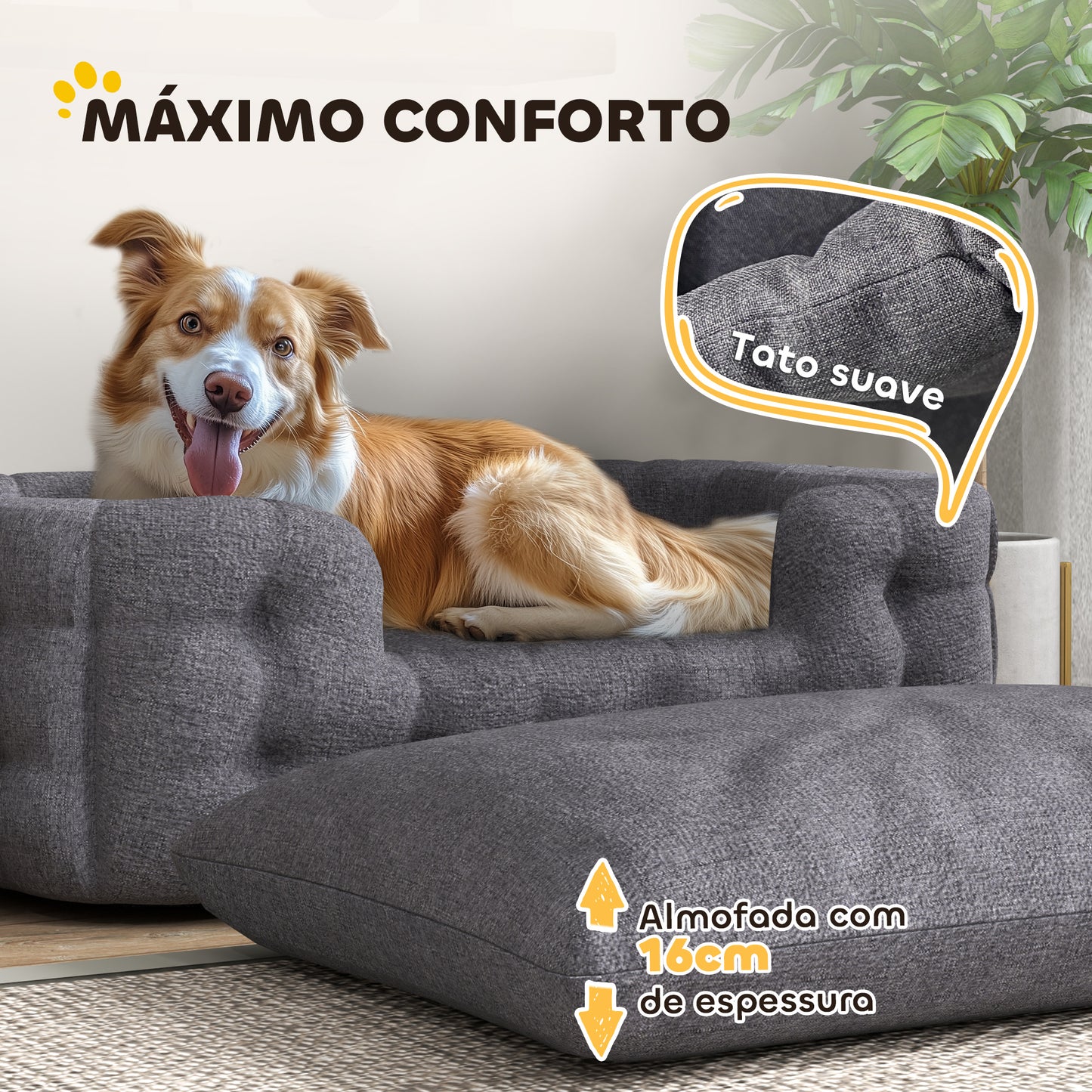 PawHut Cama para Cães Grandes Cama para Animais de Estimação com 2 Almofadas Cama para Cães com Base Antiderrapante Capa Amovível e Lavável 110x70x35 cm Cinza