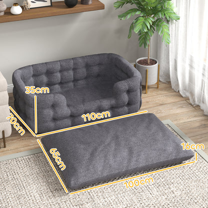 PawHut Cama para Cães Grandes Cama para Animais de Estimação com 2 Almofadas Cama para Cães com Base Antiderrapante Capa Amovível e Lavável 110x70x35 cm Cinza