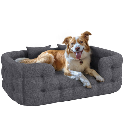 PawHut Cama para Cães Grandes Cama para Animais de Estimação com 2 Almofadas Cama para Cães com Base Antiderrapante Capa Amovível e Lavável 110x70x35 cm Cinza