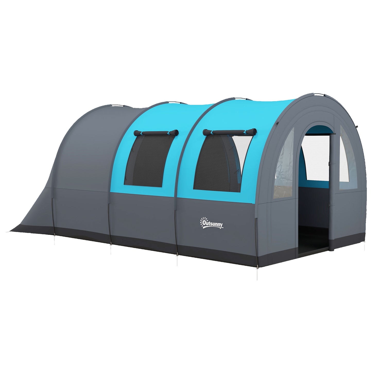 Outsunny Tenda de Campismo Familiar para 5-6 Pessoas Tenda de Campismo Dobrável com 2 Quartos Portas e Bolsa de Transporte Impermeável 3000 mm para Trekking 480x260x200 cm Cinza