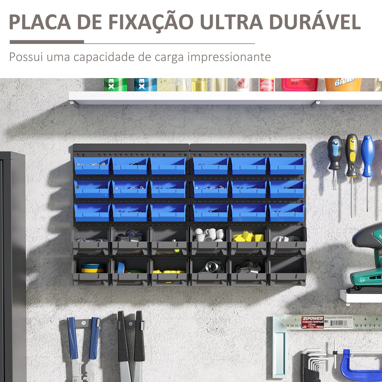 DURHAND Organizador de Ferragens para Parede Armário Organizador de Ferragens com 30 Caixas de 2 Tamanhos Diferentes 63x18x37,5 cm Azul e Cinza