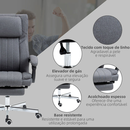 Vinsetto Cadeira de Escritório com 6 Pontos de Massagem por Vibração Cadeira de Escritório Reclinável com Altura Ajustável Controlo Remoto Encosto Alto e Apoio para a Cabeça 65x61x101-113 cm Cinza