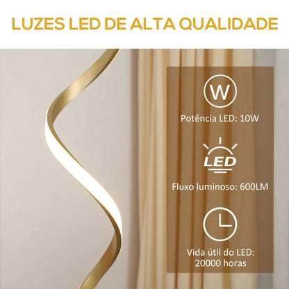 Candeeiro de Pé Wave Dourado - Design Moderno