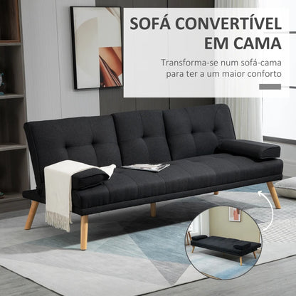 Sofá Cama "Moothy" 3 Lugares - 181x77x78 cm - Cinza Escuro - Design Dobrável com Encosto Ajustável