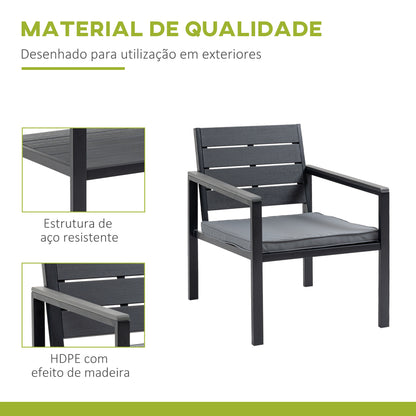 Outsunny Conjunto de Móveis de Jardim 4 Peças Mesa de Centro Banco 2 Lugares e 2 Poltronas com Almofadas Amovíveis e Estrutura de Aço para Terraço Exterior 113x65x78cm Cinza