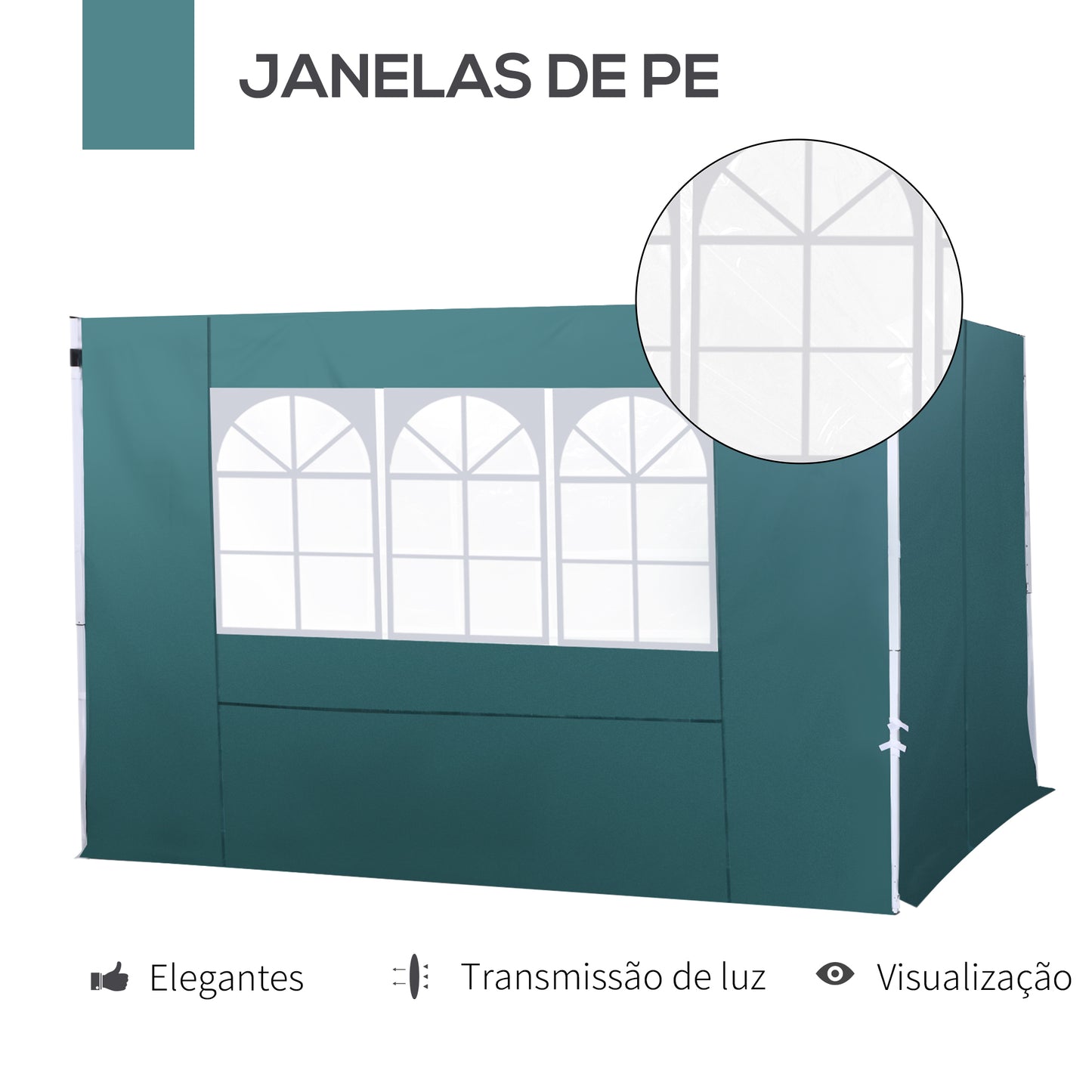 Outsunny 2 Paredes Laterais para Tenda 3x3 m Parede Lateral de Substituição de Tecido Oxford com Janela 300x200 cm Verde