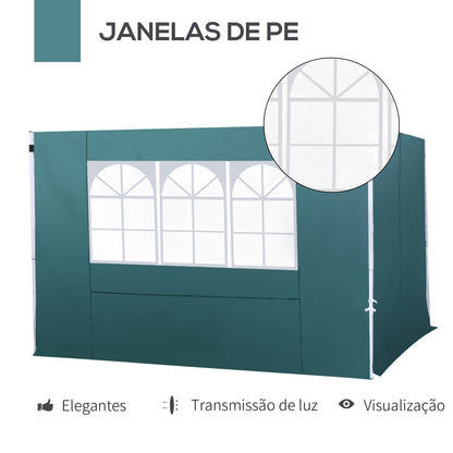 Outsunny 2 Paredes Laterais para Tenda 3x3 m Parede Lateral de Substituição de Tecido Oxford com Janela 300x200 cm Verde