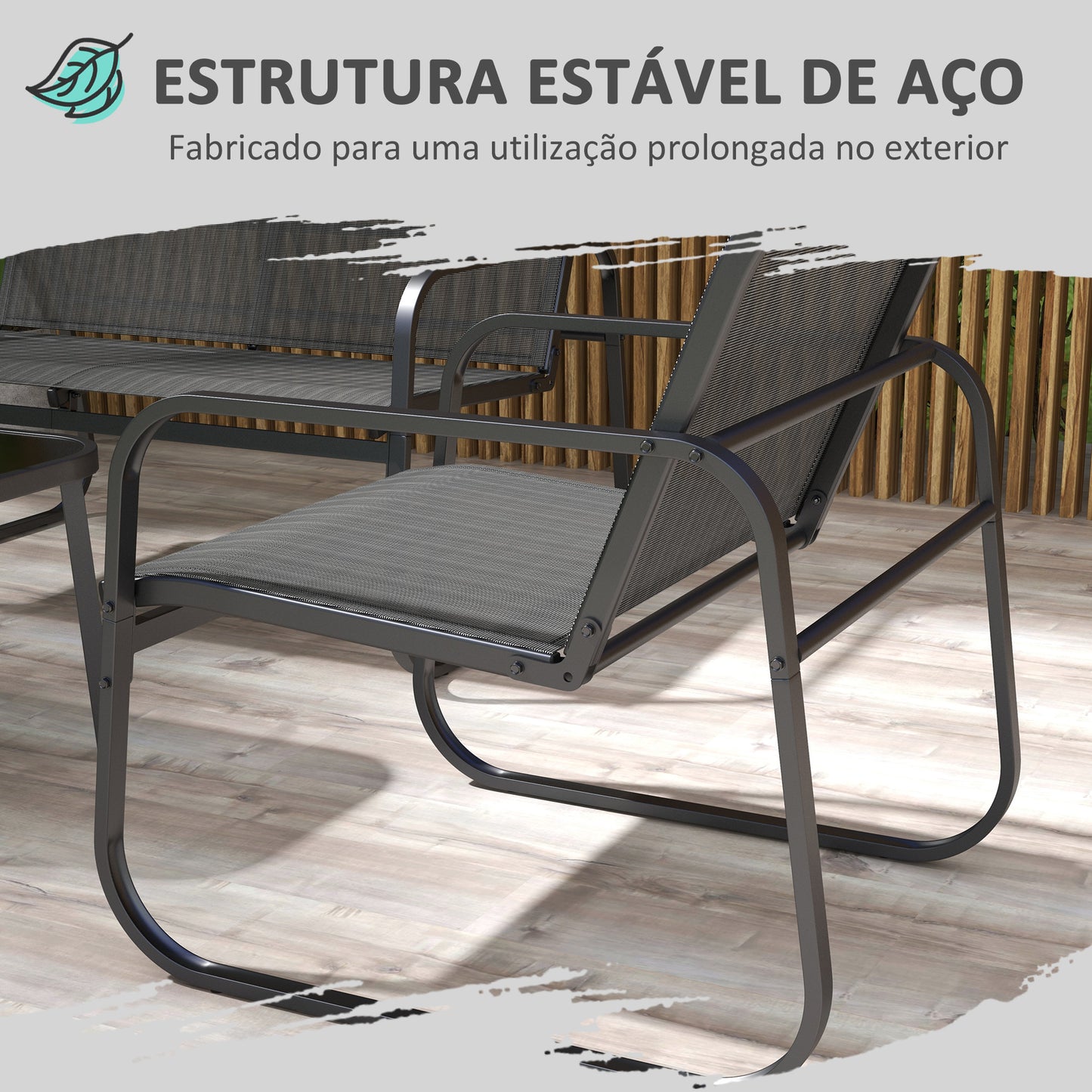 Outsunny Conjunto de Móveis de Jardim Conjunto de 4 Peças Móveis de Varanda com 2 Poltronas 1 Sofá de 2 Lugares e Mesa de Centro com Bancada de Vidro Temperado Preto