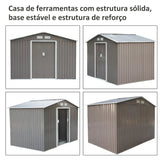 Abrigo de Jardim Exterior 4,83m² 277x195x192cm Abrigo e Jardim Metálico para Armazenamento de Ferramentas com Base Incluída e 4 Janelas Cinza