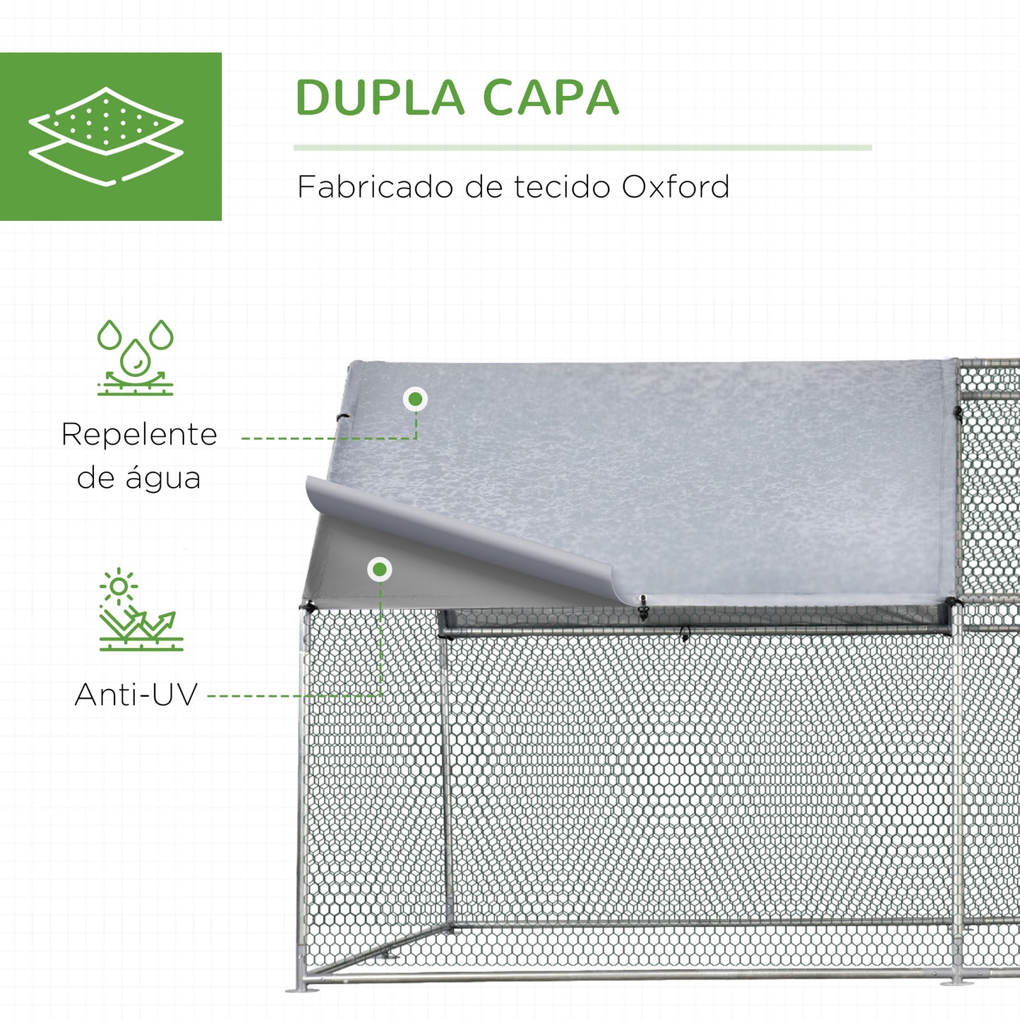 PawHut Galinheiro ao ar livre Gaiola para aves domésticas de metal galvanizado com fechadura ecobertura Oxford 280x380x195cm