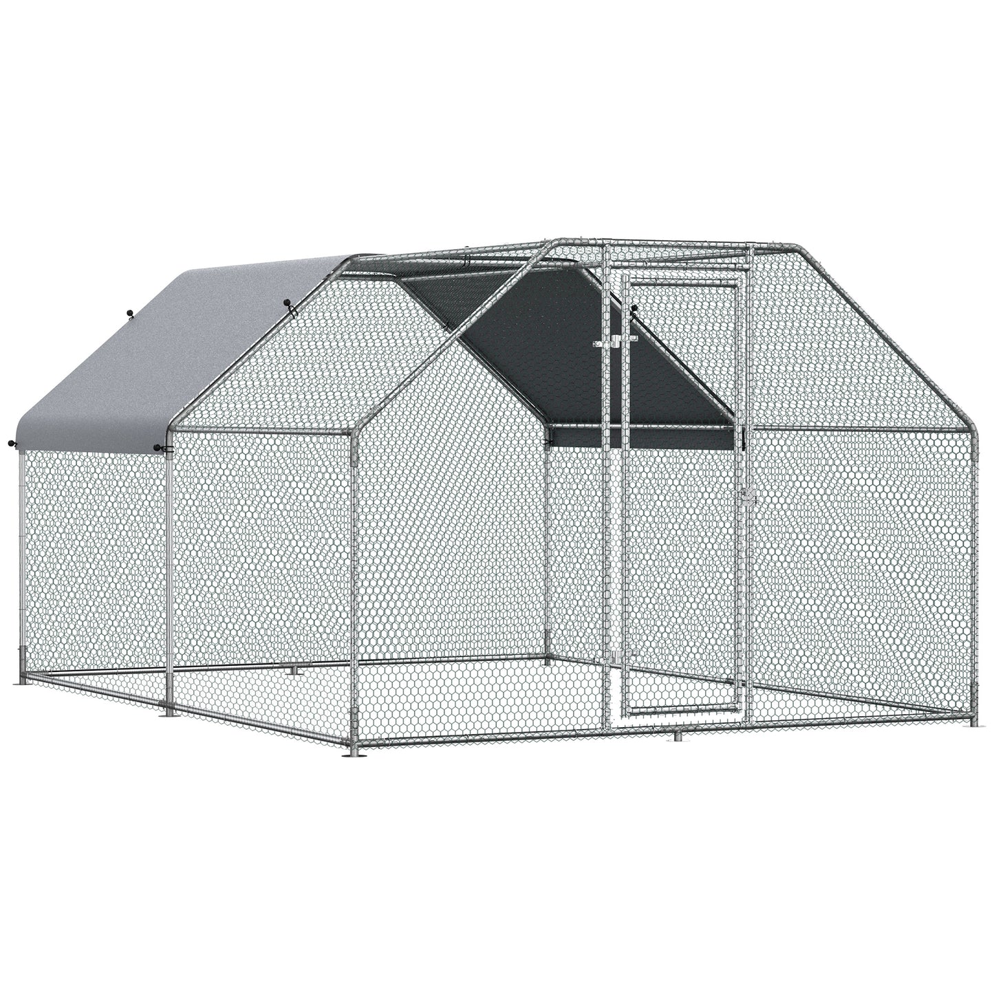 PawHut Galinheiro ao ar livre Gaiola para aves domésticas de metal galvanizado com fechadura ecobertura Oxford 280x380x195cm