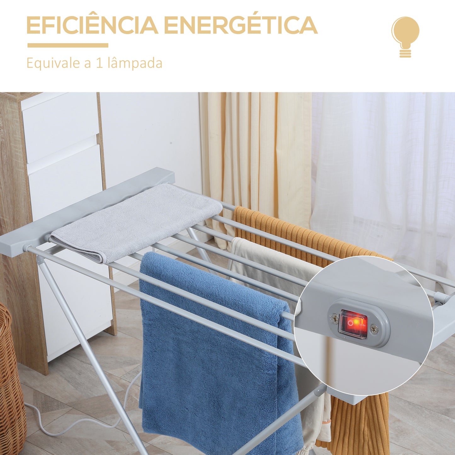 HOMCOM Estendal Elétrico Dobrável 120W Estendal Elétrico de Roupa com Estrutura de Liga de Alumínio 94x50x90cm Prata