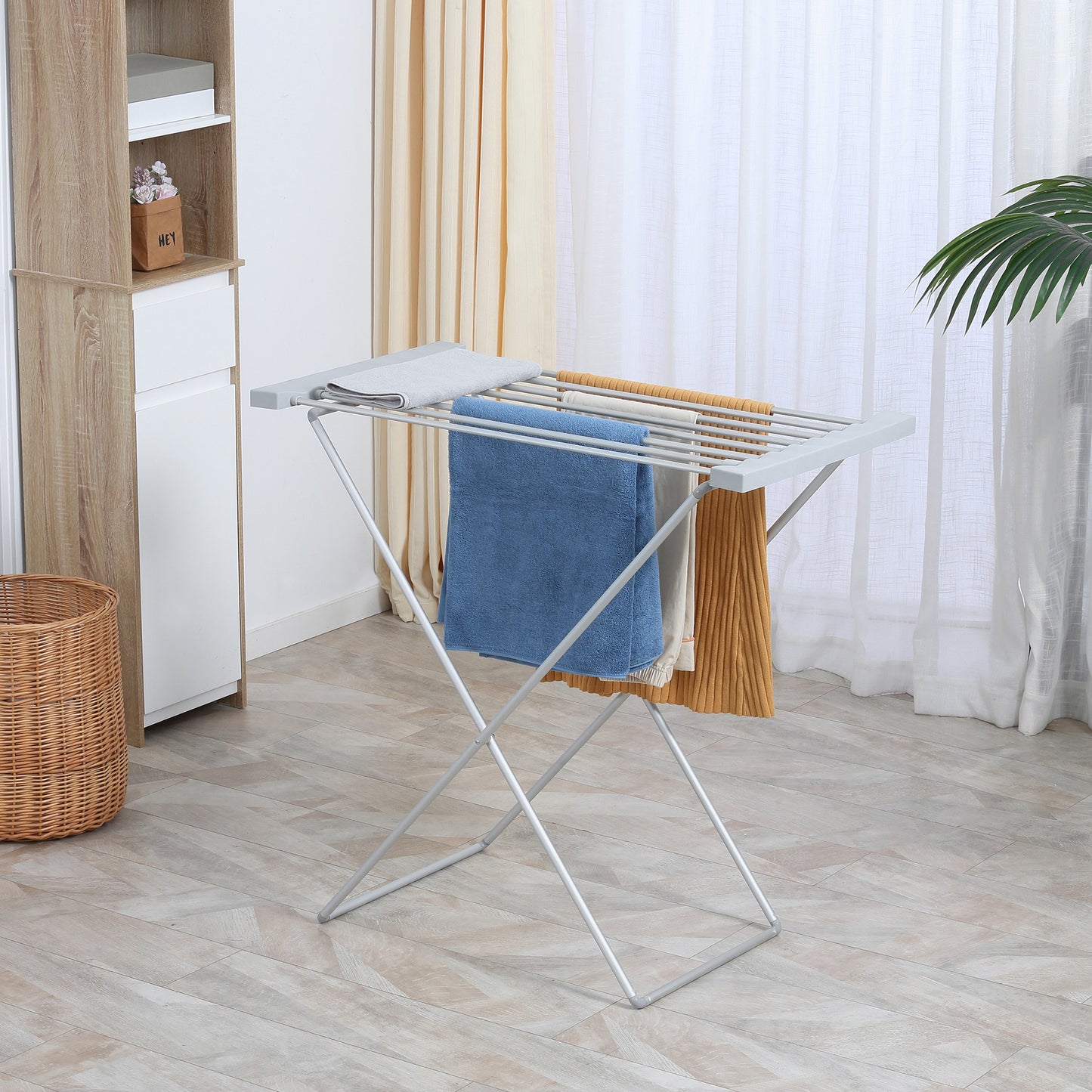 HOMCOM Estendal Elétrico Dobrável 120W Estendal Elétrico de Roupa com Estrutura de Liga de Alumínio 94x50x90cm Prata