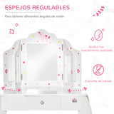 Toucador Infantil de Madeira com Banco e Espelho de Acrílico de 2 Sessões Mesa de Maquilhagem Infantil com Gaveta para Dormitório Sala de Jogos 63x40x85,5cm Branco