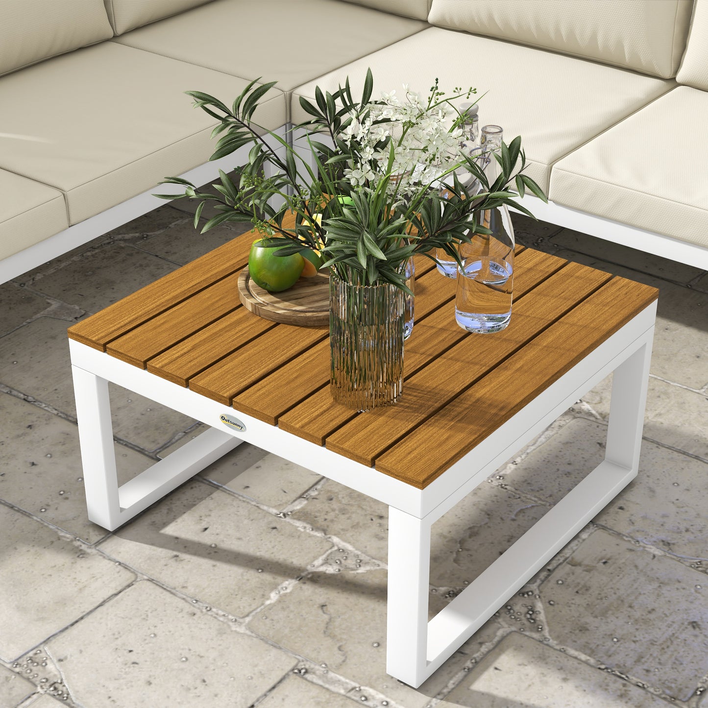 Outsunny Conjunto de Móveis de Jardim 4 Peças Jogo de Móveis de Terraço Inclui 2 Sofás Duplos 1 Sofá de Canto Reclinável e Mesa de Centro com Almofadas para Pátio Creme