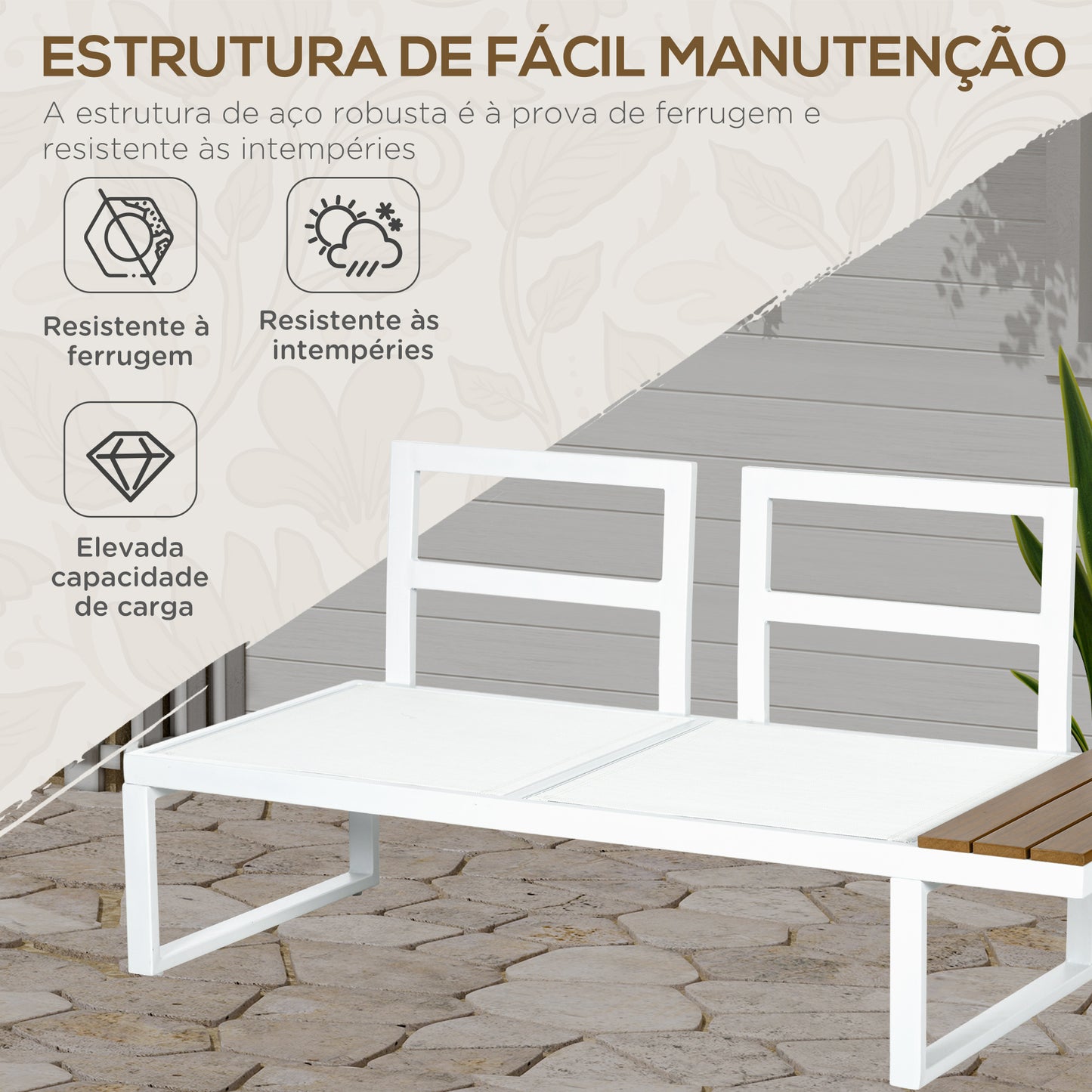 Outsunny Conjunto de Móveis de Jardim 4 Peças Jogo de Móveis de Terraço Inclui 2 Sofás Duplos 1 Sofá de Canto Reclinável e Mesa de Centro com Almofadas para Pátio Creme