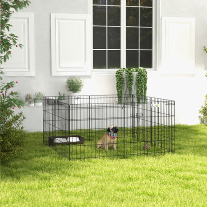 PawHut Parque para Cães 8 Painéis 61x61cm Dobráveis Gaiola Metálica para Animais de Estimação com Porta e Dupla Fechadura para Jardim Pátio Exterior Preto