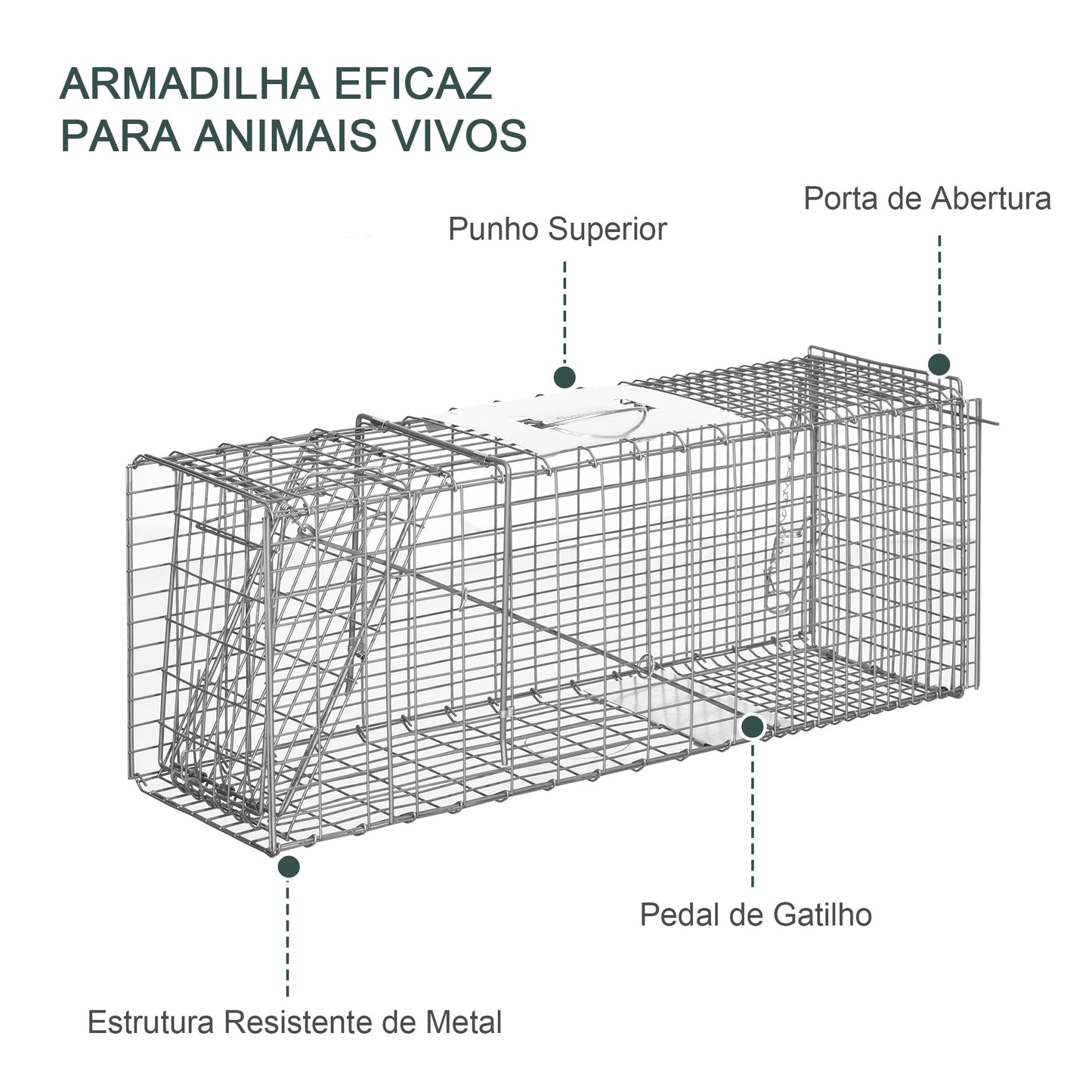 Outsunny Armadilha para Animais Vivos Dobrável 81x26x34,5 cm Gaiola de Captura com Porta e Alça para Coelhos Roedores Prata