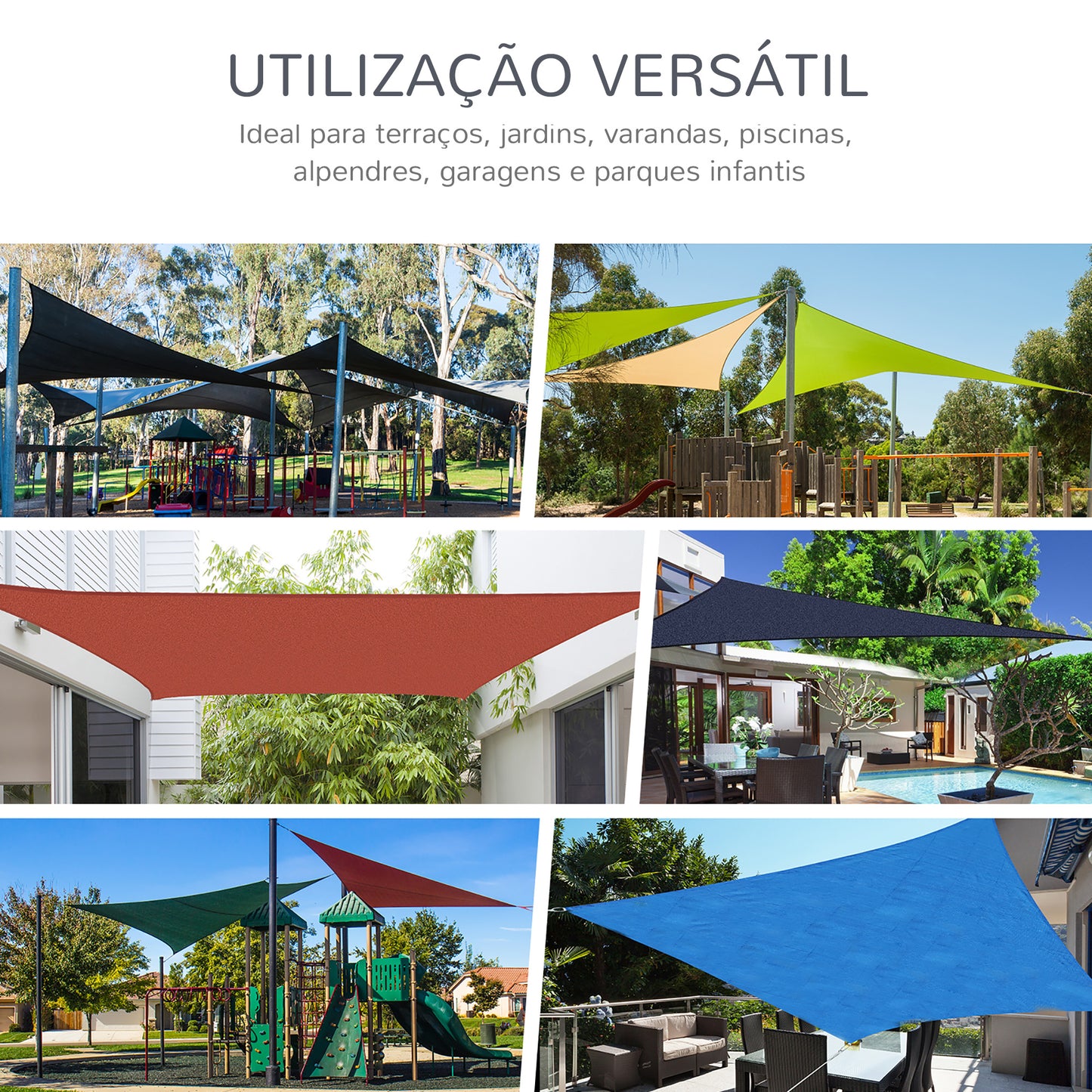 Outsunny Vela de Sombra Retangular 4x6 m Toldo Vela de HDPE com Anéis de Aço Inoxidável e Cordas para Jardim Pátio Cinza