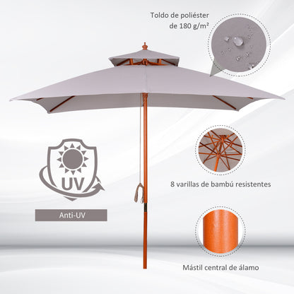 Outsunny Chapéu de Sol de Jardim com Teto Duplo Sistema de Polia Toldo de Poliéster Impermeável 3x3x2,97m Cinza Claro