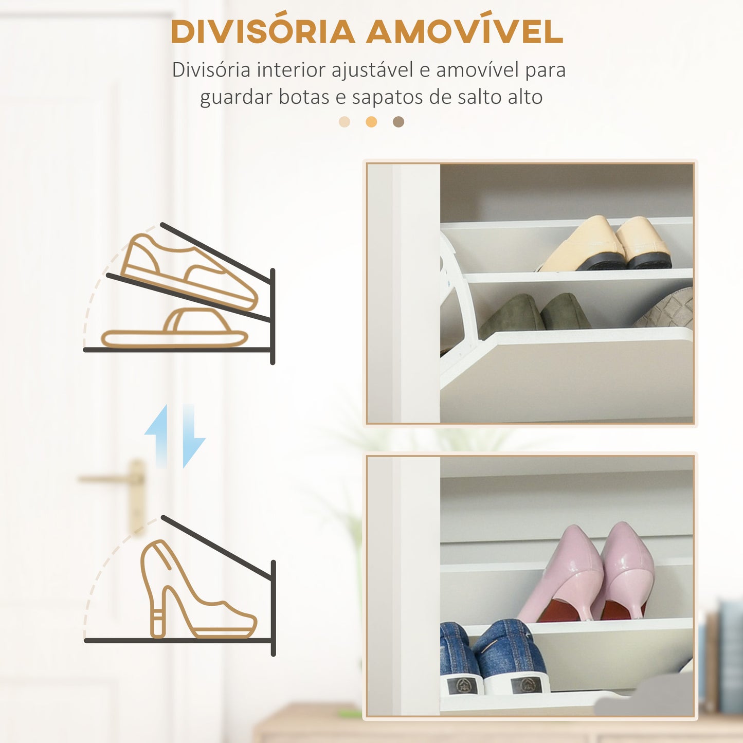 HOMCOM Sapateira Branca Estreita Armário para Sapatos com 2 Gavetas Basculantes para 12 Pares de Sapatos e Prateleira Interior Ajustável para Corredor Entrada 72x26x80 cm